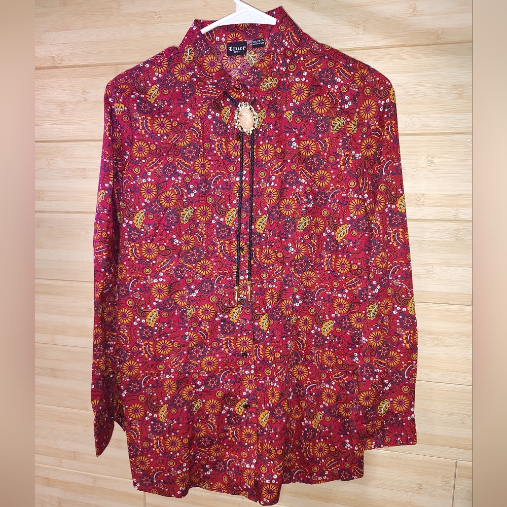 Floral Long Sleeve Dress with Brown Skirt